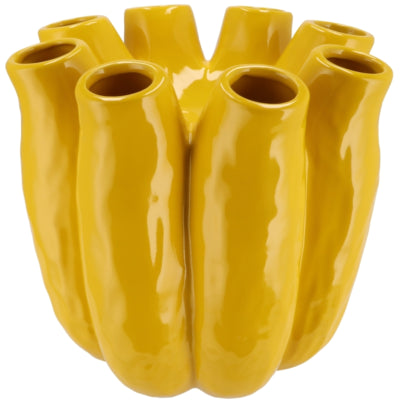 Vaso Daan in legno curvato luna tube giallo 30 cm | 2 pezzi