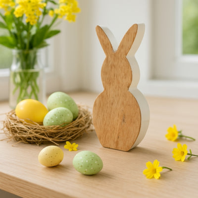Figuur haas hout wit 18 cm | 24 stuks