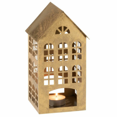 Portacandele J-line casa color oro 32 cm | 3 pezzi