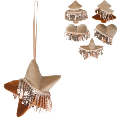 Ciondolo Ngk Natale paillettes velluto marrone 9 cm 6 assortiti | 24 pezzi