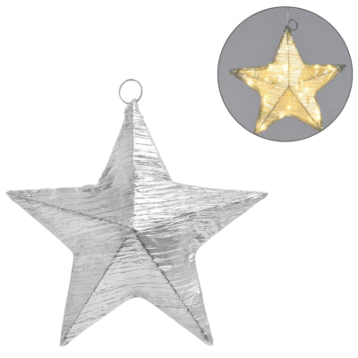 Estrella navideña LED con batería, tela plateada 30 cm | 12 piezas