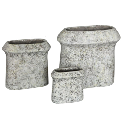 Ptmd vaso da fiori nimma ovale l grigio cemento 40 cm | 2 pezzi