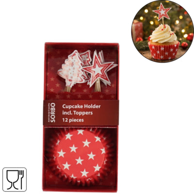 Set forma cupcake e topper Sorbo rosso da 24 pezzi | 72 pezzi