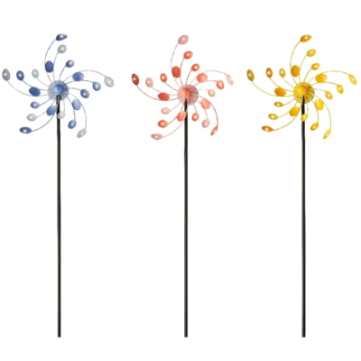 (r) piccone da giardino spinner solare led metallo 130 cm 3 assortiti | 3 pezzi