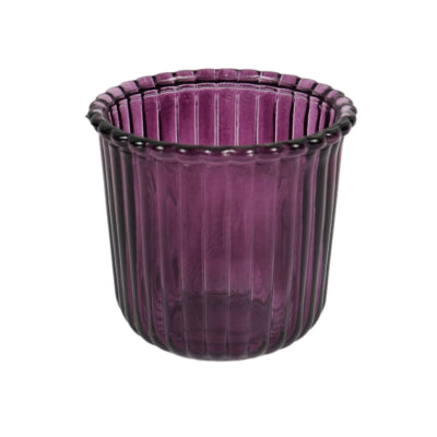 Portacandela in vetro da giorno viola 11 cm | 24 pezzi