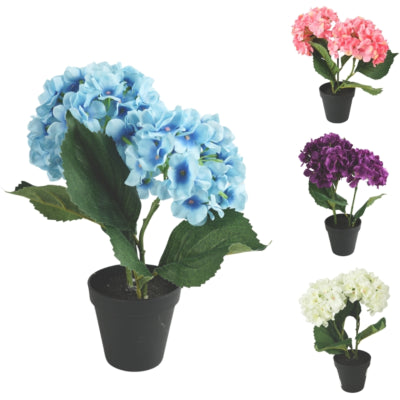 Pianta artificiale in vaso ortensia 34 cm 4 assortiti | 12 pezzi
