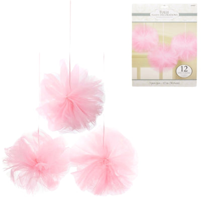Decorazione Amscan tulle pompon rosa 30 cm set da 3 | 27 pezzi