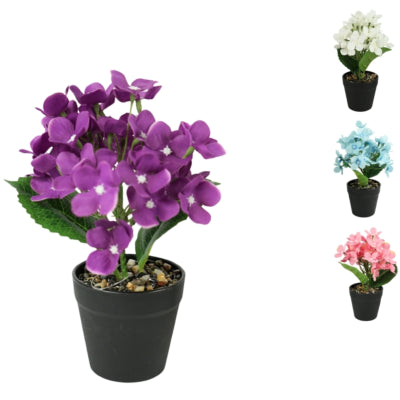 Planta artificial en maceta hortensia 22 cm 4 surtidos | 24 piezas