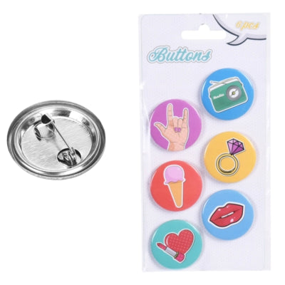 Bottoni cartone animato 4 cm set da 6 | 48 pezzi
