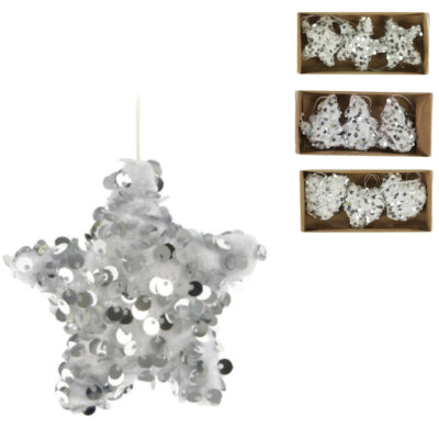 Decorazione da appendere con paillettes 3 set assortiti da 3 | 12 pezzi