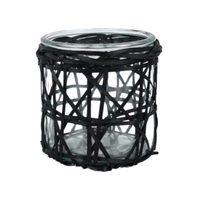 Portacandele Gusta in rattan nero 10,5 cm | 6 pezzi