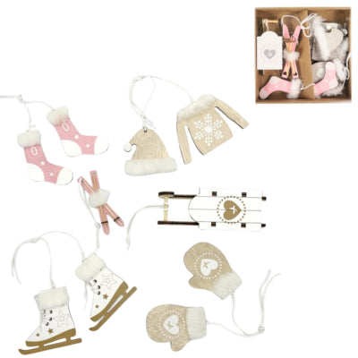 Ciondolo natalizio Deco Heitmann in legno rosa beige 10 cm set da 6 | 12 pezzi
