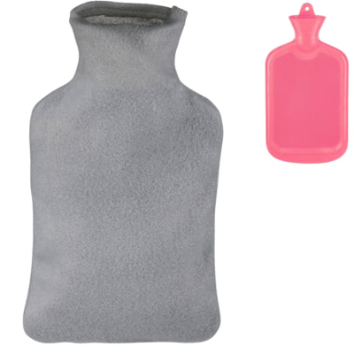 Borsa dell'acqua calda Relaxdays con coperchio rosa grigio 1,5 l | 12 pezzi