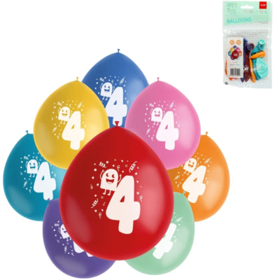 Palloncini folati campioni party pop numero 4 mix colori 23 cm 8 pezzi | 24 pezzi