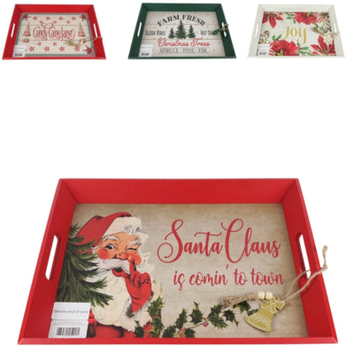 Tray Christmas deco wood 45 cm 4 assorted | 12 pieces