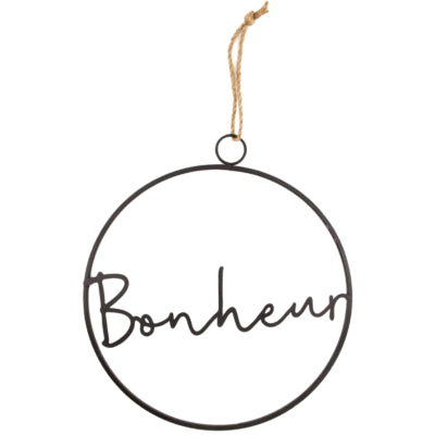 Cerchio decorativo da appendere Bonheur nero 39 cm | 12 pezzi