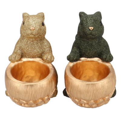 Cuenco de madera curvada Daan ardilla cascabel sentada color verde dorado 22 cm 2 surtidos | 6 piezas