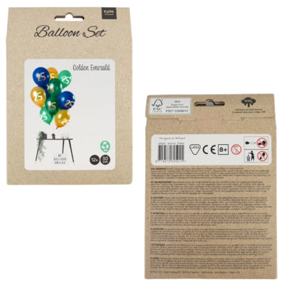 Palloncini folat numero smeraldo dorato 25 anni 30 cm set da 12 | 24 pezzi