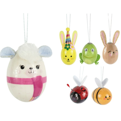 Ciondolo uovo animale 5,5 cm 6 assortiti | 42 pezzi