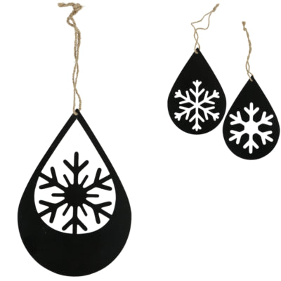 Ciondolo natalizio fiocco di neve in metallo nero 20 cm 3 assortiti | 36 pezzi