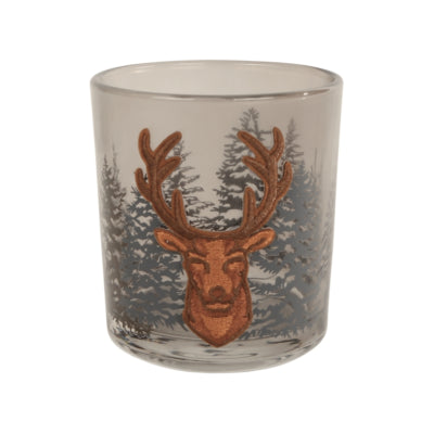 Portacandela ricamo cervo marrone 8 cm | 24 pezzi