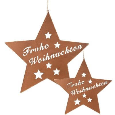 Ciondolo Ngk star frohe weihnachten metallo color ruggine 25 cm set da 2 | 12 pezzi