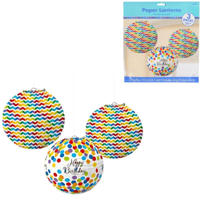 Lanterne Amscan buon compleanno 24 cm set da 3 | 12 pezzi