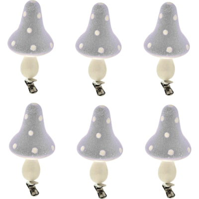 Funghi decorativi su clip grigio 9 cm set da 6 | 12 pezzi