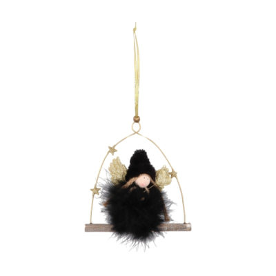 Daan kromhout hanger fluffy engel boog zwart 16 cm | 12 stuks