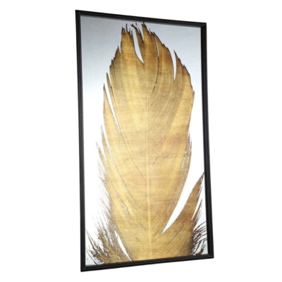 Panel de pared espejo de plumas loro dorado 100 cm | 2 piezas