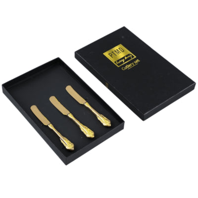 Coltelli da formaggio Ptmd Thrust in confezione regalo color oro, set da 3 | 12 pezzi