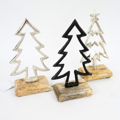 Figurina abete su base in legno di mango 17 cm | 12 pezzi