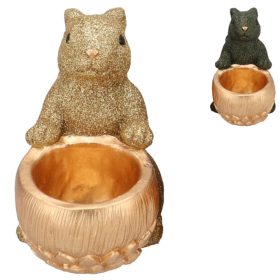 Cuenco de madera curvada Daan ardilla cascabel sentada color verde dorado 22 cm 2 surtidos | 6 piezas