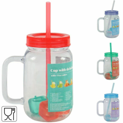 Tazza con cannuccia e coperchio 4 assortiti 550 ml | 21 pezzi
