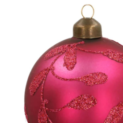 Ngk kerstbal berry leaf glas roze 8 cm | 24 stuks