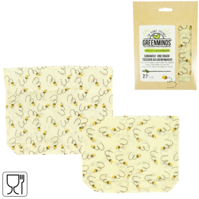 Greenminds Set di 2 sacchetti per sandwich e sandwich in cera d'api da 21 cm | 8 pezzi