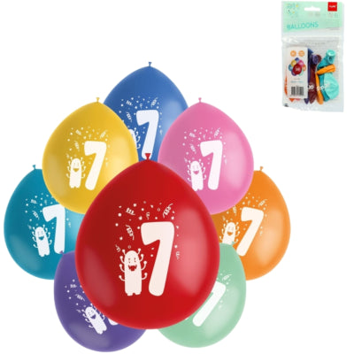 Palloncini folati campioni party pop numero 7 mix colori 23 cm 8 pezzi | 24 pezzi