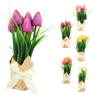 Artificial flowers tulips in gift packaging 23 cm 6 assorted | 36 pieces