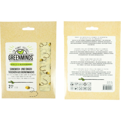 Greenminds Set di 2 sacchetti per sandwich e sandwich in cera d'api da 21 cm | 8 pezzi