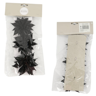 House of seasons flor artificial con clip Estrella de Navidad brillo negro 9 cm juego de 3 | 24 piezas