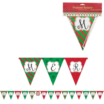 Linea bandiera buon natale verde rosso 3,8 m | 12 pezzi