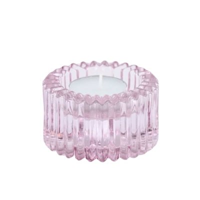 Portacandele Housevitamin Duo Ribb in vetro rosa 8 cm | 24 pezzi