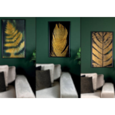 Panel de pared espejo de plumas loro dorado 100 cm | 2 piezas