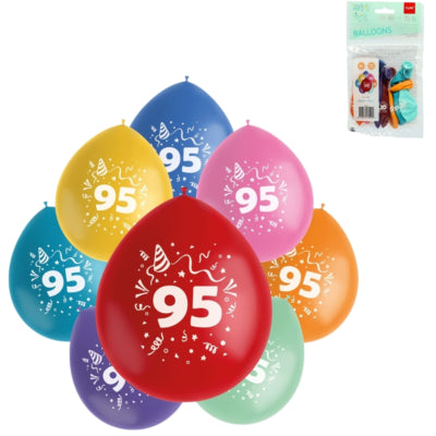 Palloncini folati party pop numero 95 mix colori 23 cm 8 pezzi | 24 pezzi