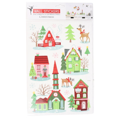 Muurstickers kerst huisjes 42 x 25 cm | 48 stuks