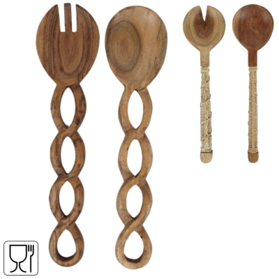 Saladebestek acaciahout 30,5 cm 2 assorti set van 2 | 10 stuks
