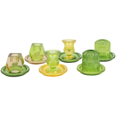 Candelabro Daan madera curvada bicolor vidrio verde 8,5 cm 6 surtidos | 18 piezas