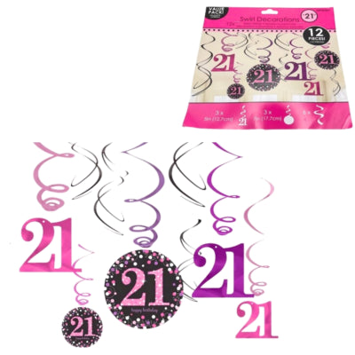 Ciondolo a spirale Amscan buon compleanno 21 anni 61 cm set da 12 | 48 pezzi