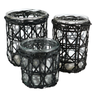 Gusta theelichthouder xl rotan zwart 15,5 cm | 6 stuks