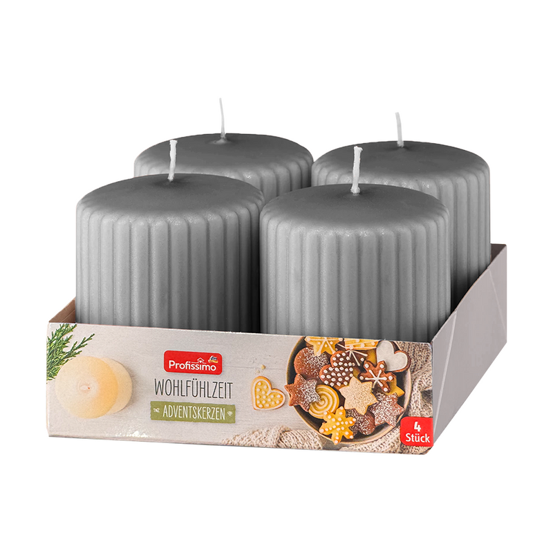 Profissimo candela a colonna rigata grigio metallizzato 80 68 mm 4 pezzi